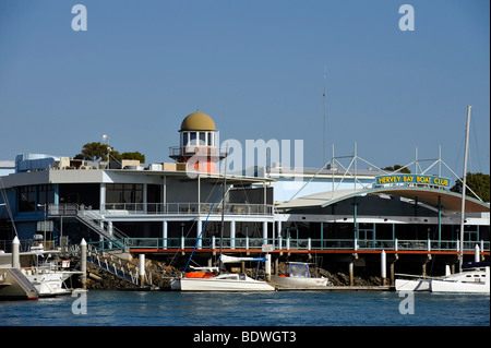 Catamarans, excursion boats, Hervey Bay Boat Club, lighthouse, Harbour Hervey Bay, Queensland, Australia Stock Photo