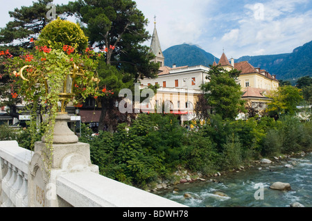 Art Nouveau bridge over Passer River, Merano, Trentino, Alto Adige, Italy, Europe Stock Photo