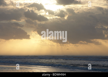 Clouds and sun rays on the beach of the island of Juist, North Sea, Lower Saxony, Germany, Europe Stock Photo