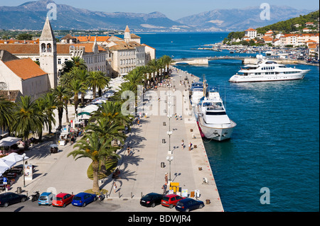 View on the waterfront promenade from the tower of the Karmelengo castle, Trogir, Central Dalmatia, Croatia, Europe Stock Photo