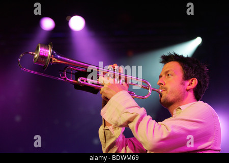 Till Broenner, German jazz trumpeter, singer and composer, performing live at Blue Balls Festival in the Lucerne Hall of the KK Stock Photo