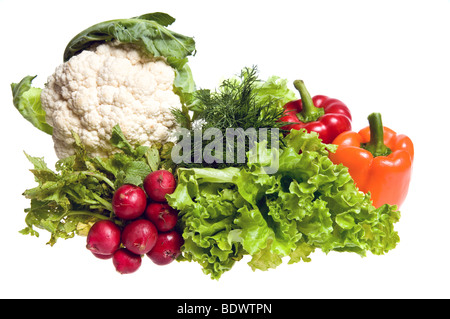 cauliflower, lettuce, pepper and other vegetables studio isolated Stock Photo