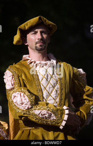 A man in traditional Hungarian folk costume performs at a cultural festival in Pec, Hungary Stock Photo
