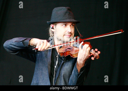 Star violinist David Garrett in an open-air performance at the movie nights at the bank of the river Elbe in Dresden, Saxony, G Stock Photo