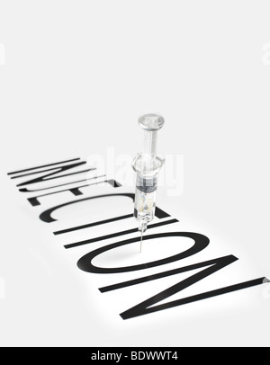 Words Injection Graphic representation of the word INJECTION with hypodermic syringe ...