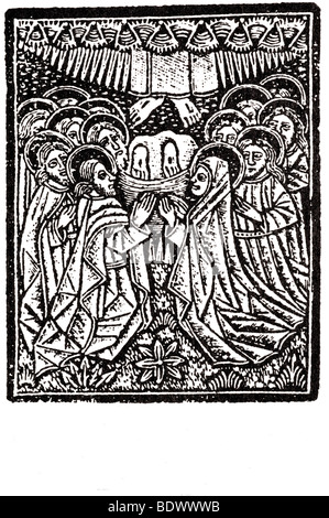 j notary 1503 1504 16 febuary voragine jacobus de legenda aurea the ascencion seven disciples kneeling the footprints of jesus r Stock Photo