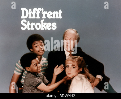 DIFF'RENT STROKES  - US TV series with from left: Gary Coleman, Todd Bridges, Conrad Bain and Dana Plato Stock Photo