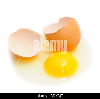 Broken egg isolated on a white background Stock Photo