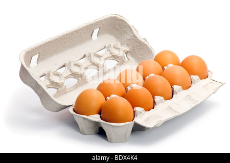 Fresh eggs in box isolated on white background