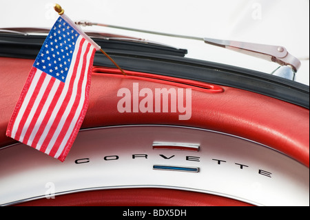 1960 Chevrolet Corvette, Classic American car with the American stars and stripe flag on the dashboard Stock Photo