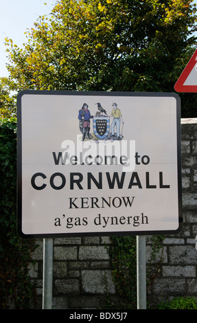 Welcome to Cornwall an english county sign situated in Torpoint England UK Stock Photo