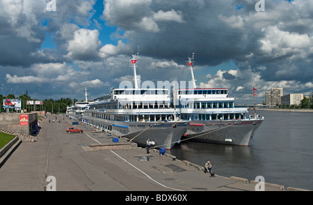 Ships are on port in St .Petersburg. Neva river. Russia Stock Photo