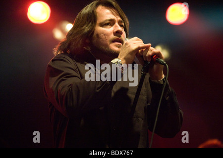 John Garcia, singer and frontman of U.S. rock band Hermano, performing live in the Schueuer concert house, Lucerne, Switzerland Stock Photo