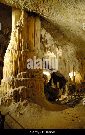 Stalactites and stalagmites have merged into a pillar in the interior of the karst cave, Postojna, Slovenia, Europe Stock Photo