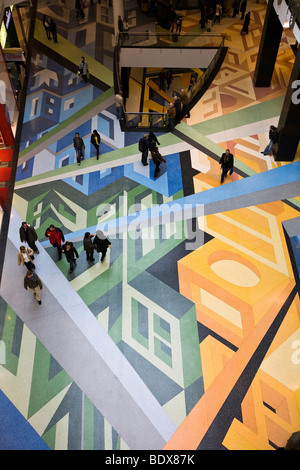 Multistory shopping mall adorned with colourful floors, Alexa Shopping Center, Berlin, Germany, Europe Stock Photo