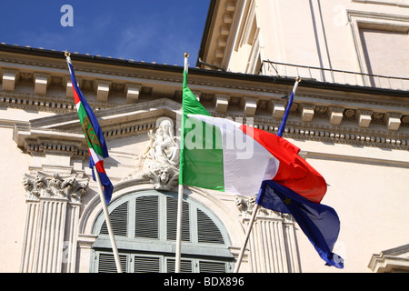 Italian and EU flags on the Palazzo del Quirinale, the Italian Presidential Palace, Rome. Stock Photo