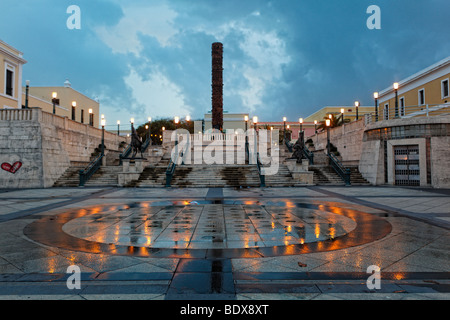 Low Angle View of a Square at Dusk, Quincentennial Square, Old San Juan, Puerto Rico Stock Photo