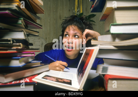 Hispanic Teen Girl Overwhelmed Work School Homework Book Stack Hard Stock Photo 31529691 Alamy