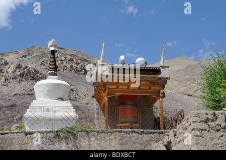 Wind-powered prayer mill with Stupa in Stok, Ladakh, Northern India, India, Himalayas, Asia Stock Photo