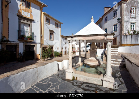 Fonte da Vila (Town's Fountain) in the Jewish Quarter of Castelo de Vide, Portugal. 16th century fountain. Stock Photo