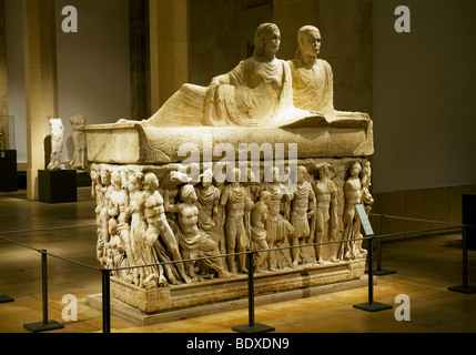 The intricately carved Legend of Achilles sarcophagus, dating from the 2nd century AD, housed in the National Museum of Beirut Stock Photo