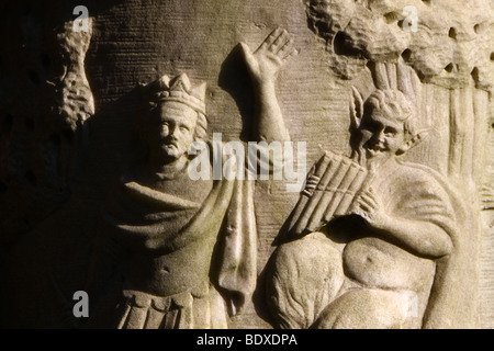 Bas relief on ancient roman vase, Quirinale gardens, Rome, Italy. Stock Photo