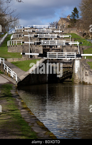 Five-Rise Locks in Bingley in North Yorkshire in the United Kingdom Stock Photo