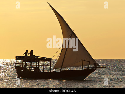 Arab dhow on the coast in front of Stonetown, Zanzibar, Tanzania, Africa Stock Photo