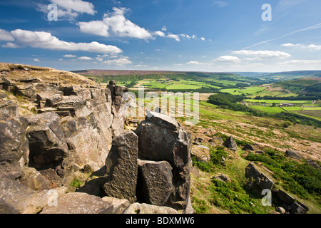 View down Bilsdale from Hasty Bank and the Wainstones on the Cleveland Way, North York Moors National Park Stock Photo