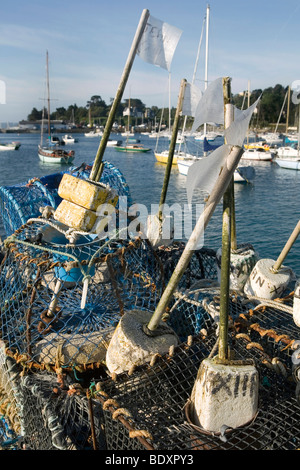 France, Brittany, Saint-Quay-Portrieux, Lobster baskets in the old harbour Stock Photo