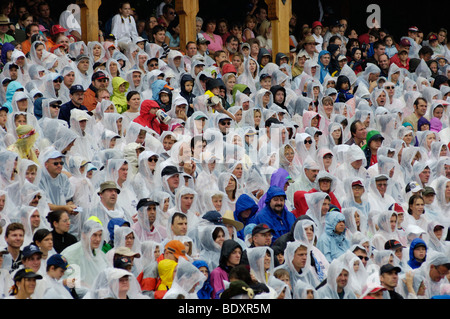 Crowd in raincoats, Knights' Tournament in Kaltenberg, Upper Bavaria, Bavaria Stock Photo