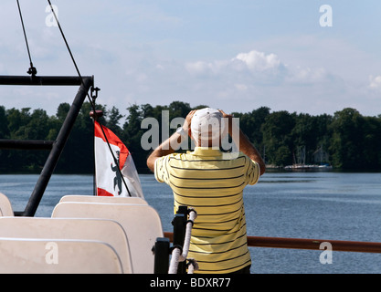 Senior citizen on a steamboat ride enjoying the view, Berlin, Germany, Europe Stock Photo