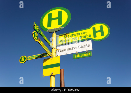 Signs at the summit of Mt. Zugspitze, 2962 m, highest mountain in Germany, Bavaria-Tyrol, Germany, Europe Stock Photo