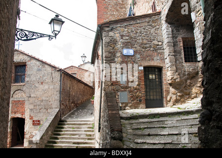 stone streets in The town of Chiusdino, where the Saint, San Galgano was born Stock Photo