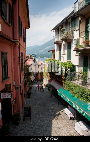 Narrow streets in Bellagio on the shores of Lake Como. Stock Photo