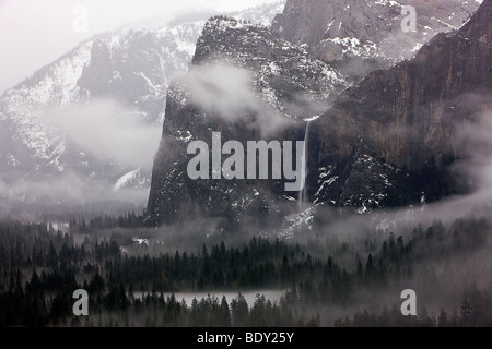 Rainy day mist and Bridalveil Falls,Yosemite National Park, California, USA. Stock Photo