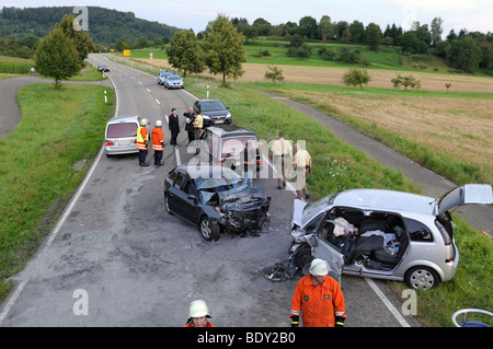 Couple was killed in traffic accident, head-on collision on the L 1184 road between Miedelsbach and Rudersberg, Baden-Wuerttemb Stock Photo