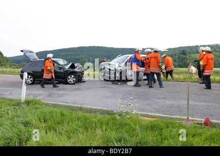 Couple was killed in traffic accident, head-on collision on the L 1184 road between Miedelsbach and Rudersberg, Baden-Wuerttemb Stock Photo