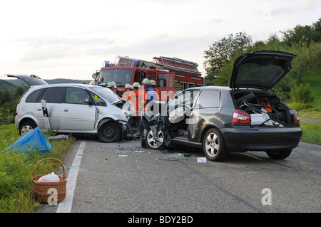 Couple was killed in traffic accident, head-on collision on the L 1184 road between Miedelsbach and Rudersberg, Baden-Wuerttemb Stock Photo