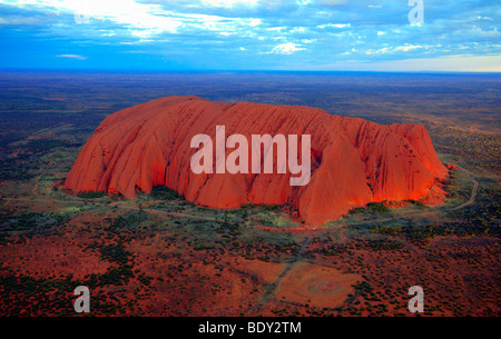 Ayers Rock, Uluru, in the evening sun, aerial view, Northern Territory, Australia Stock Photo