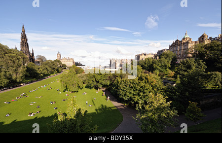 Edinburgh skyline over East Princes Street Gardens Stock Photo