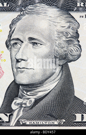 Alexander Hamilton portrait from ten dollar bill close-up. True colours ...