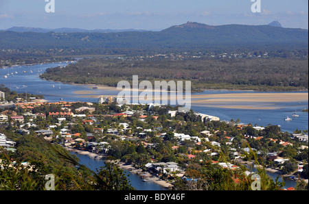 View of Noosa Heads with Noosa River, rear Mount Cooroora, King of the Mountain Race, Queensland, Australia Stock Photo
