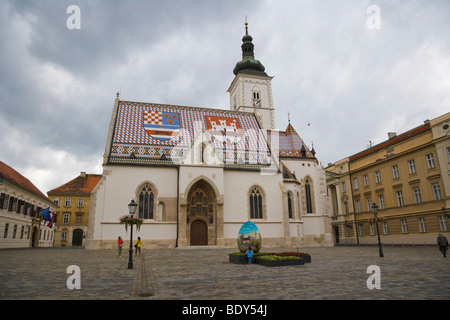 St Mark's Church, Crkva Sv Marka, St Mark's Square, Markova trg, Gornji Grad, Zagreb, Croatia, Europe Stock Photo