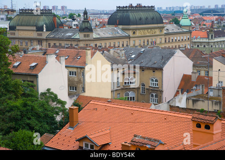 View of Zagreb with Croatian National Theatre, from Strossmayer promenade, Setaliste Strossmayera, Gornji Grad, Zagreb, Croatia Stock Photo