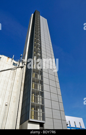 Schapfenmuehle mill tower, the highest grain silo in the world, covered with a photovoltaic system, Jungingen, Ulm, Baden-Wuert Stock Photo