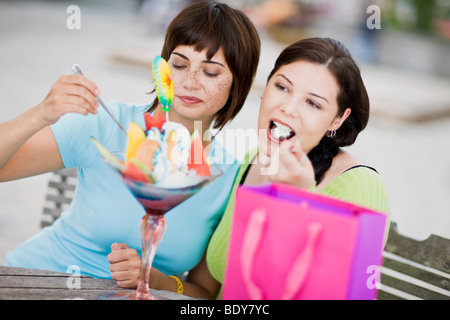 girlfriends enjoying icecream Stock Photo