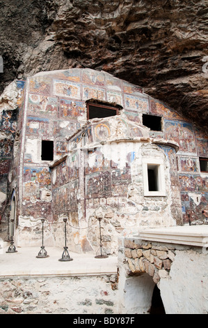 Ruined church with remains of old frescoes in Sumela monastery near Trabzon, Turkey Stock Photo