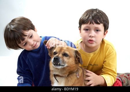 Children with a dog Stock Photo