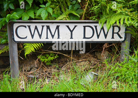 CWM Y DWR Welsh language street sign in Briton Ferry near Neath South Wales UK Stock Photo